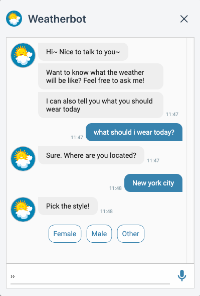 Weatherbot is one of AEI Studio’s chatbots that embed Flutter within their web chat dialog