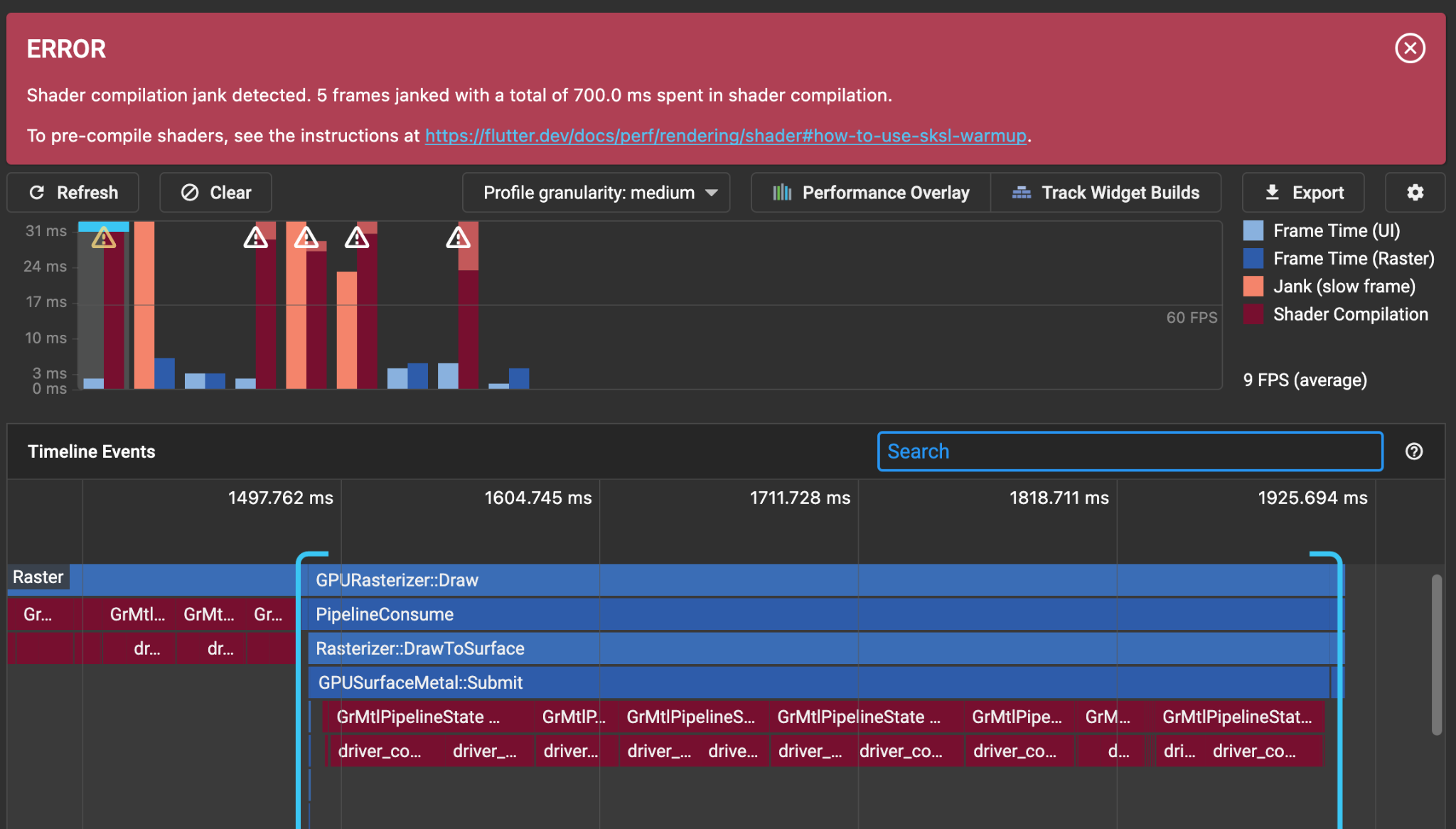 DevTools detecting lost frames due to shader compilation