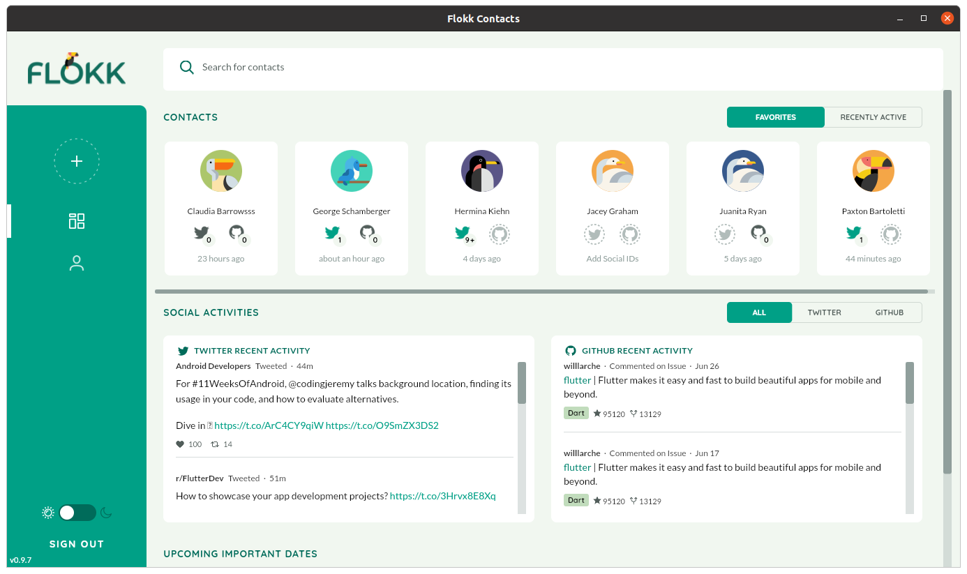 The Flokk Contacts app was built with Flutter to target the desktop