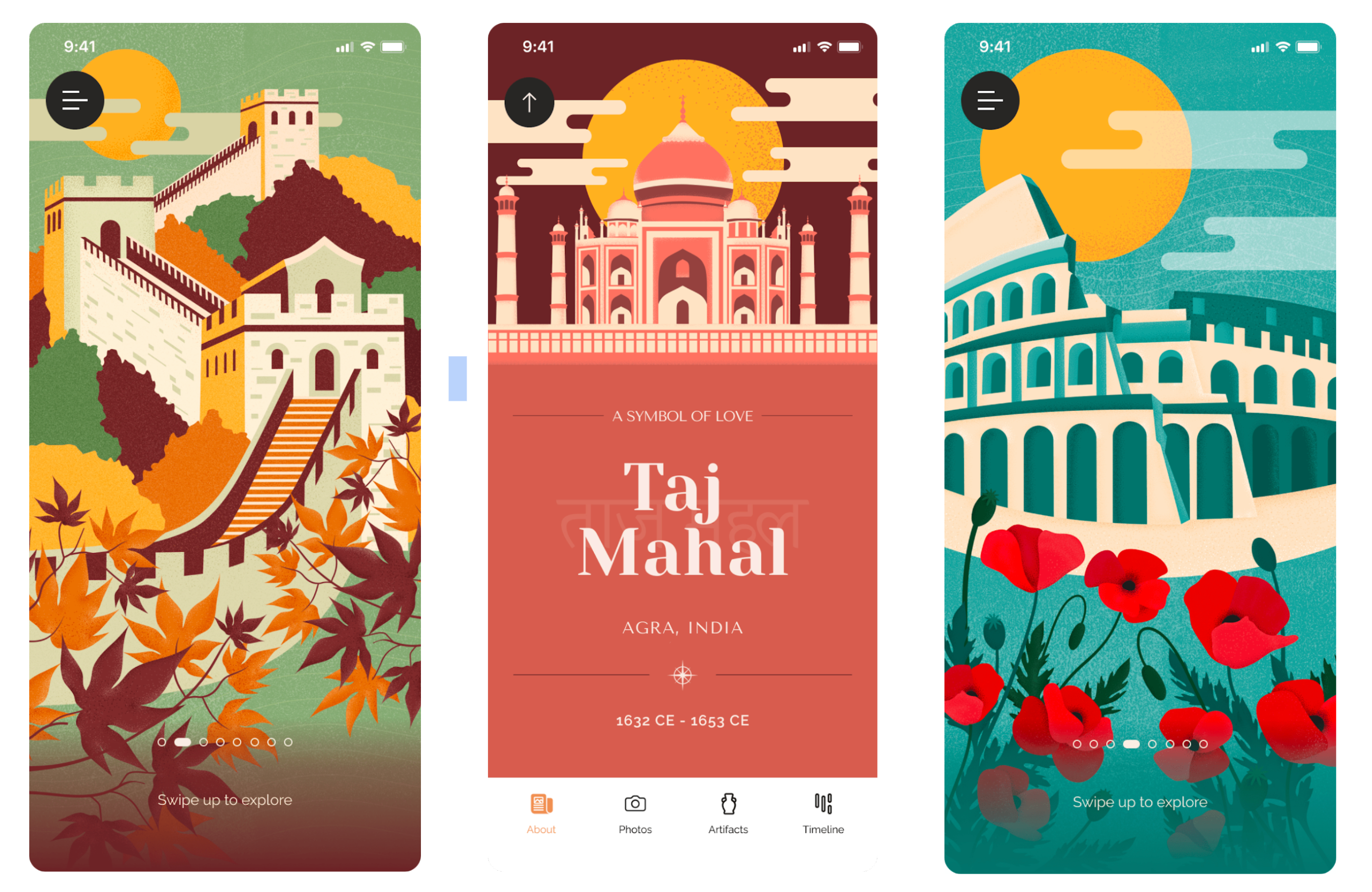 Screenshots from the Wonderous App