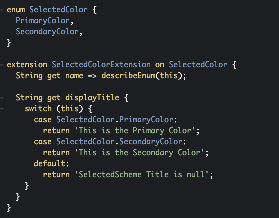 Example of Dart code using an extension method