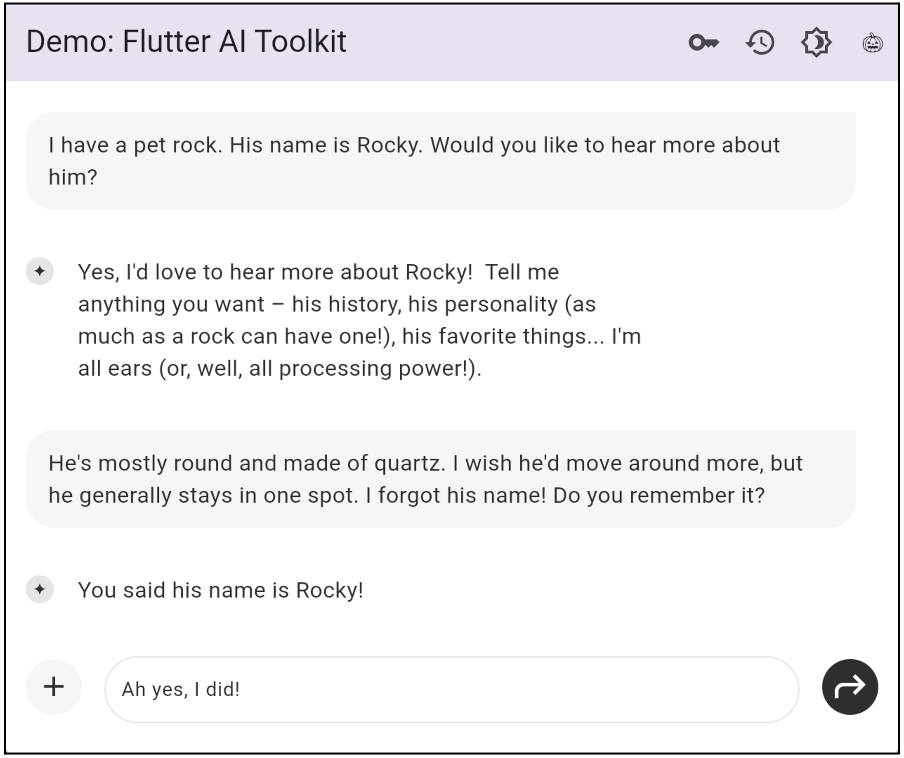Multi-turn chat in Flutter AI Toolkit
